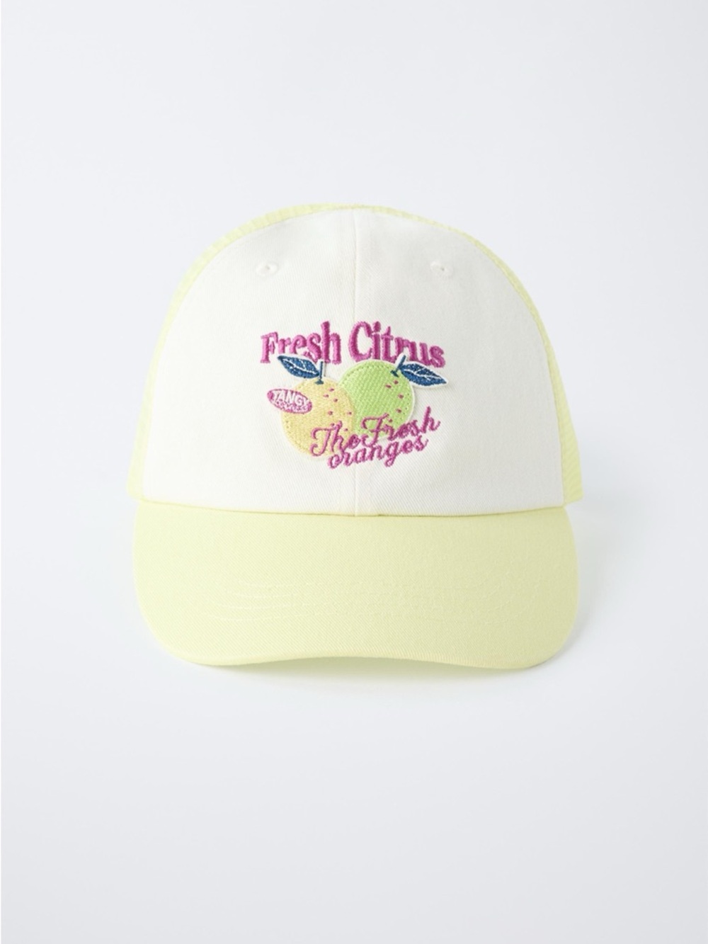 NWOT Zara Fresh Citrus Embroidered Trucker Hat - Yellow & White 1-3y